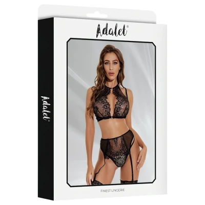 Adalet Evelyn - 3 részes csipkés szexi fehérnemű szett (fekete)