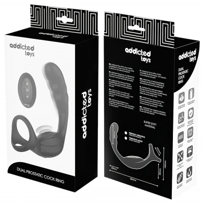 Addicted Toys - anál vibrátor péniszgyűrűvel és heregyűrűvel (fekete)