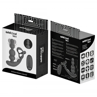 Addicted Toys - forgófejes anál vibrátor péniszgyűrűvel (fekete)