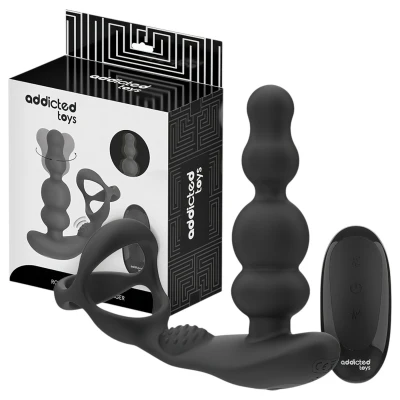 Addicted Toys - forgófejes anál vibrátor péniszgyűrűvel (fekete)