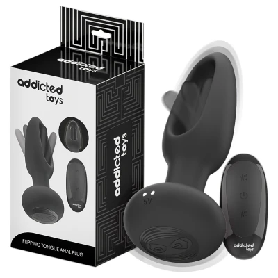 Addicted Toys - mozgó nyelves anál vibrátor férfiaknak (fekete)