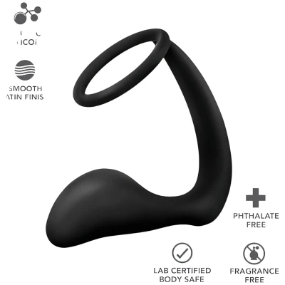 Anal Adventures Platinum - anál dildó péniszgyűrűvel (fekete)