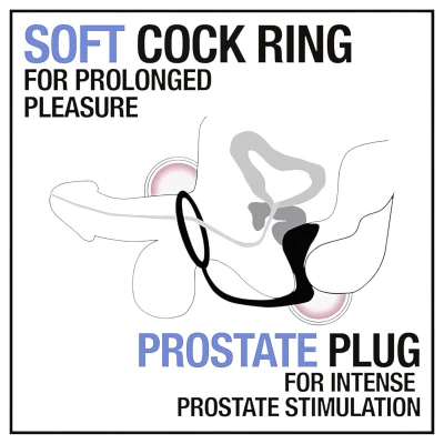 Anal Adventures Platinum - anál dildó péniszgyűrűvel (fekete)