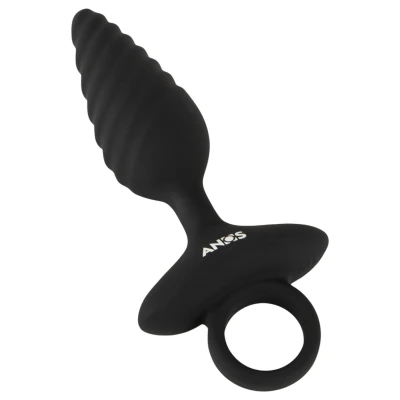 ANOS - bordázott vibrációs anál plug (fekete)