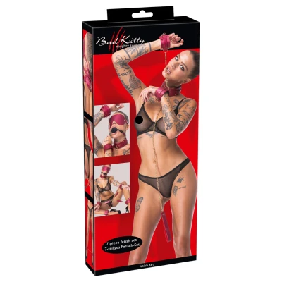 Bad Kitty - bondage szett - 7 részes (piros)