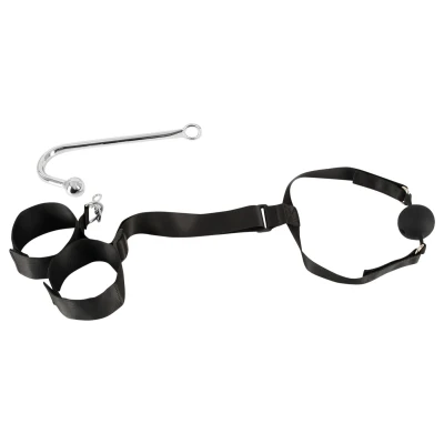 Bad Kitty - bondage szett + anál horog és szájpecek (fekete)