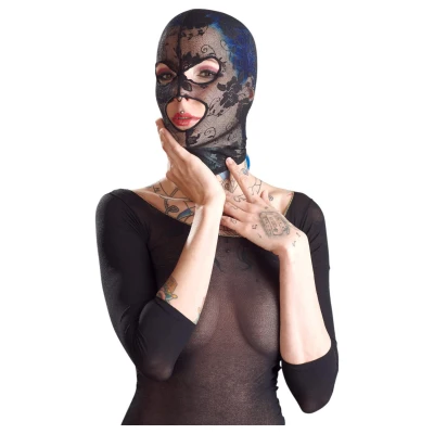 Bad Kitty - csipke szopó maszk, szexi fekete fejmaszk