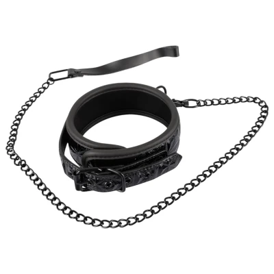 Bad Kitty - drágakőmintás nyakörv és póráz, bondage szett (fekete)