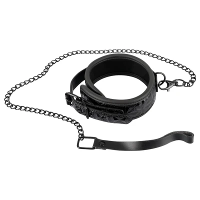 Bad Kitty - drágakőmintás nyakörv és póráz, bondage szett (fekete)