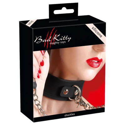 Bad Kitty - szilikon nyakörv és póráz, bondage szett (fekete)