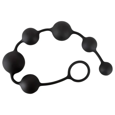 Black Velvets - 7 gyöngyös anal beads kihúzó gyűrűvel (fekete)