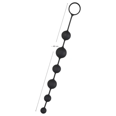 Black Velvets - 7 gyöngyös anal beads kihúzó gyűrűvel (fekete)
