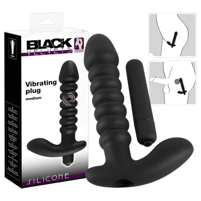 Black Velvets redős vibrátor - közepes (fekete)
