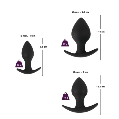 Black Velvets - szilikon anál plug szett (3 részes, fekete)