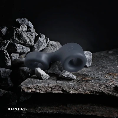 Boners Get Rock Hard - péniszgyűrű és herenyújtó gyűrű (szürke)
