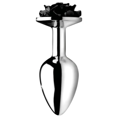 Booty Sparks Black Rose - alumínium anál plug (ezüst-fekete)