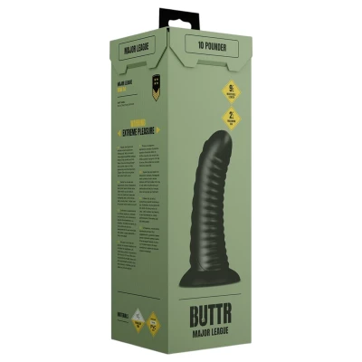 BUTTR Double Ribbed - óriás bordázott anál plug (fekete) - 26 cm