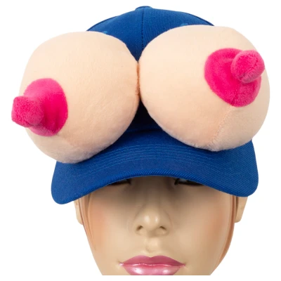 Plüss mellekkel díszített baseball sapka - vicces erotikus ajándék (kék)