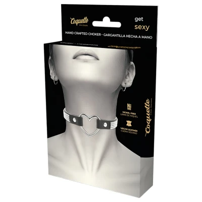 Coquette - strasszos choker nyakpánt szív medállal (fekete)