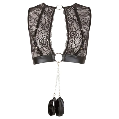 Cottelli Bondage - csipkés fehérnemű szett + bilincs (4 részes)