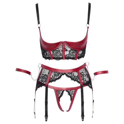 Cottelli Bondage - Matt, csipkés push-up melltartó szett (piros)