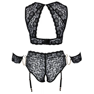 Cottelli Bondage Plus Size - csipke melltartó szett (fekete)