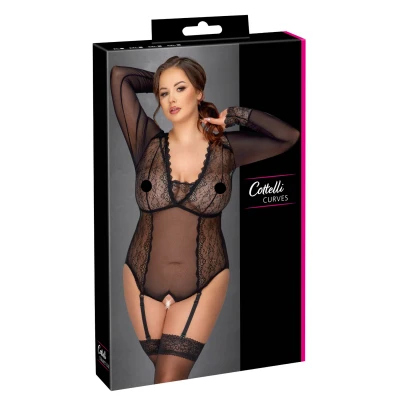 Cottelli Curves - áttetsző body nőknek (fekete)