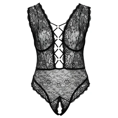 Cottelli Curves Plus Size - átlátszó mintás body (fekete)