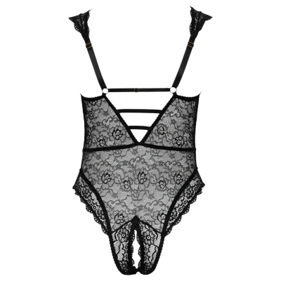 Cottelli Curves Plus Size - átlátszó mintás body (fekete)
