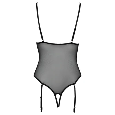 Cottelli - harisnyatartós, csipkés nyitott body (fekete)