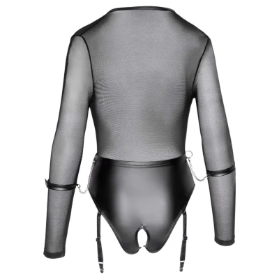 Cottelli - hosszú ujjú, nyitott body bilinccsel (fekete)