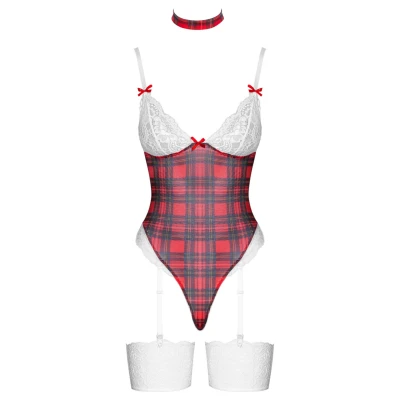 Cottelli - kockás body szett (piros)