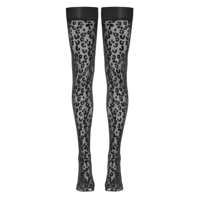 Cottelli Legwear - párduc mintás combfix (fekete)