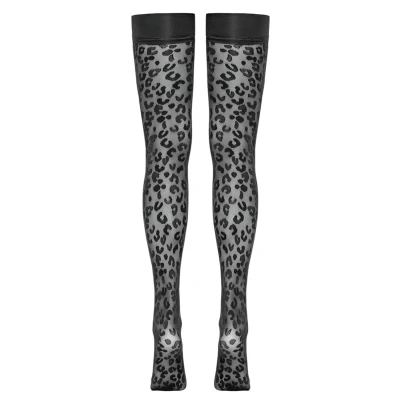 Cottelli Legwear - párduc mintás combfix (fekete)