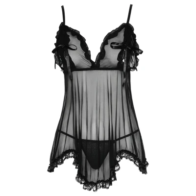 Cottelli - Lenge, fodros babydoll (fekete)