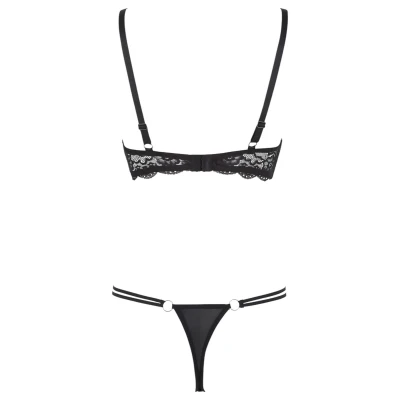 Cottelli - pántos, gyűrűs push-up melltartó és tanga (fekete)