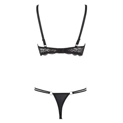 Cottelli - pántos, gyűrűs push-up melltartó és tanga (fekete)