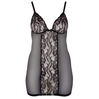 Cottelli Plus Size - csipkés átlátszó hálóing (fekete)