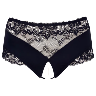 Cottelli Plus Size - csipkés gyöngyös nyitott bugyi (fekete)