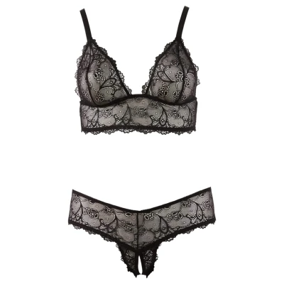Cottelli Plus Size - csipke melltartó szett (fekete)