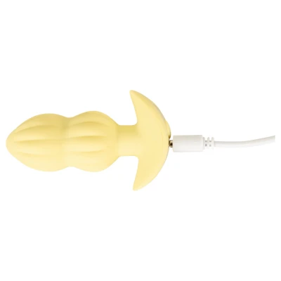 Cuties Mini - bordázott vibrációs anál plug (sárga)