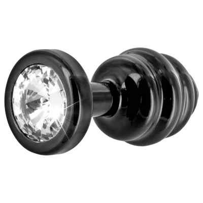 DIOGOL Anni - fekete bordázott butt plug, anál plug (3 cm)