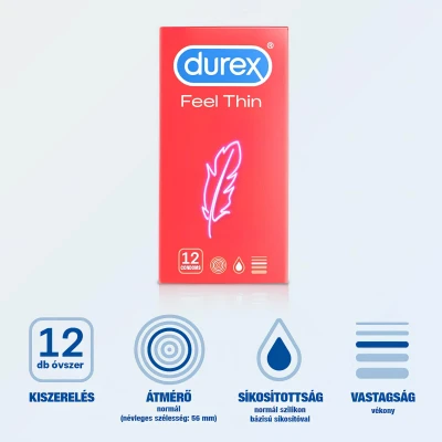 Durex Feel Thin - vékony óvszer élethű érzéssel (12 db)