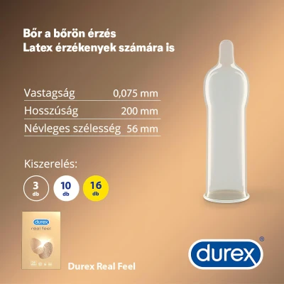 Durex Real Feel - latexmentes óvszer élethű érzéssel (16 db)