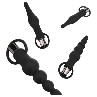 EasyToys - akkus anál vibrátor szett - 4 részes (fekete)