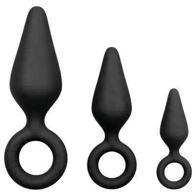 EasyToys - fekete gyűrűs anál plug szett kezdőknek (3 db)