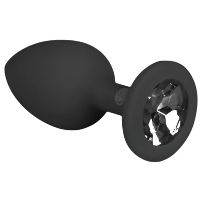 EasyToys Diamond - fehér köves anál plug (kicsi, fekete)