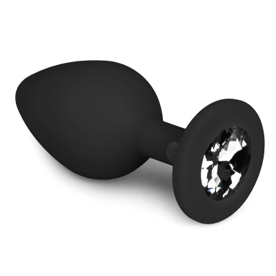 EasyToys Diamond - fehér köves anál plug (közepes, fekete)