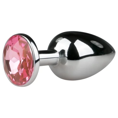 EasyToys Metal No.1 - pink köves kúp anál plug (ezüst, 2,7 cm)