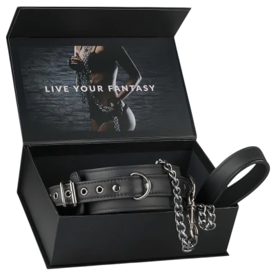 EasyToys - fétis nyakörv és póráz, bondage szett (fekete)